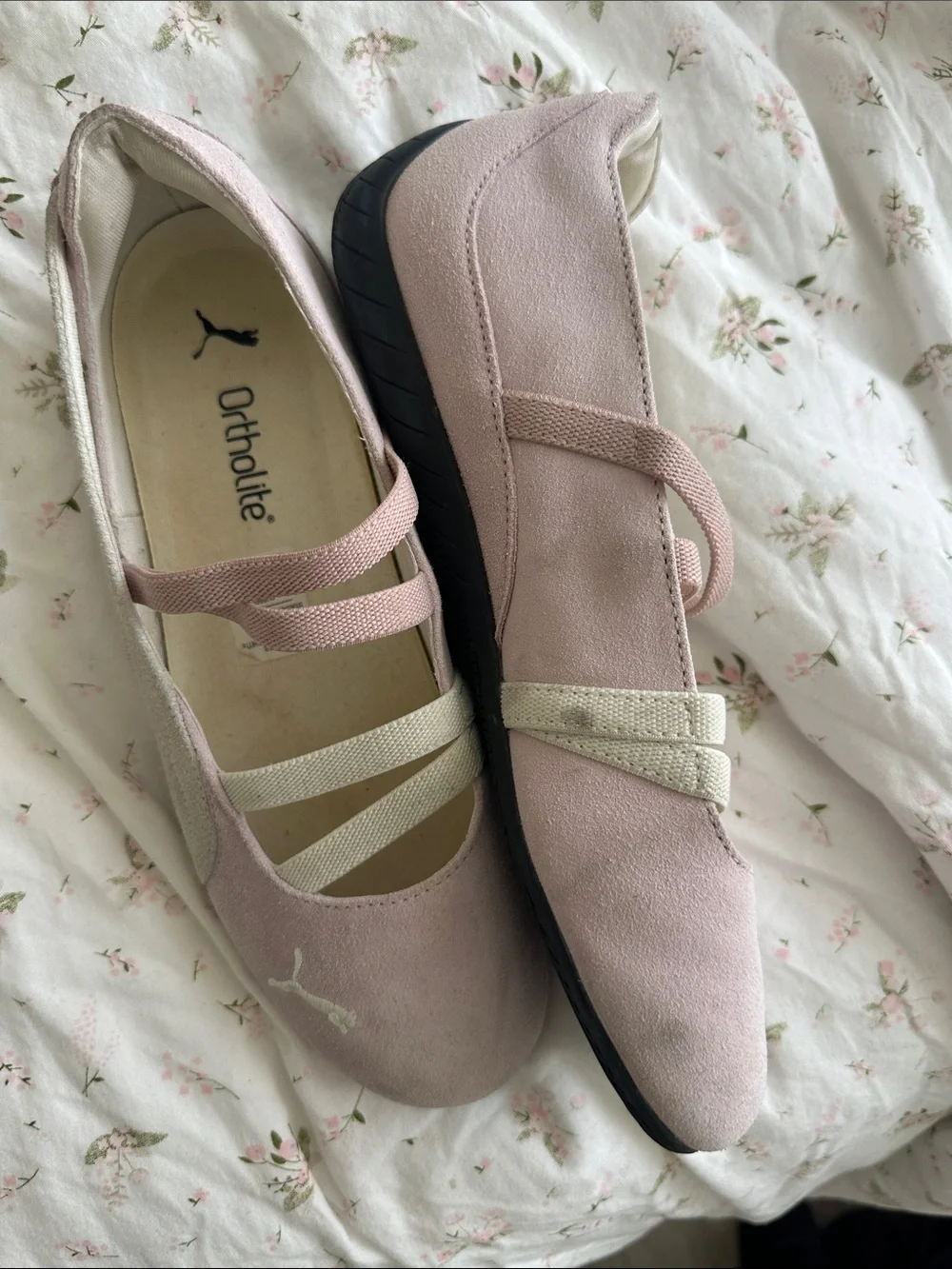 Puma Light Pink Dual-Strap Ballet Flats